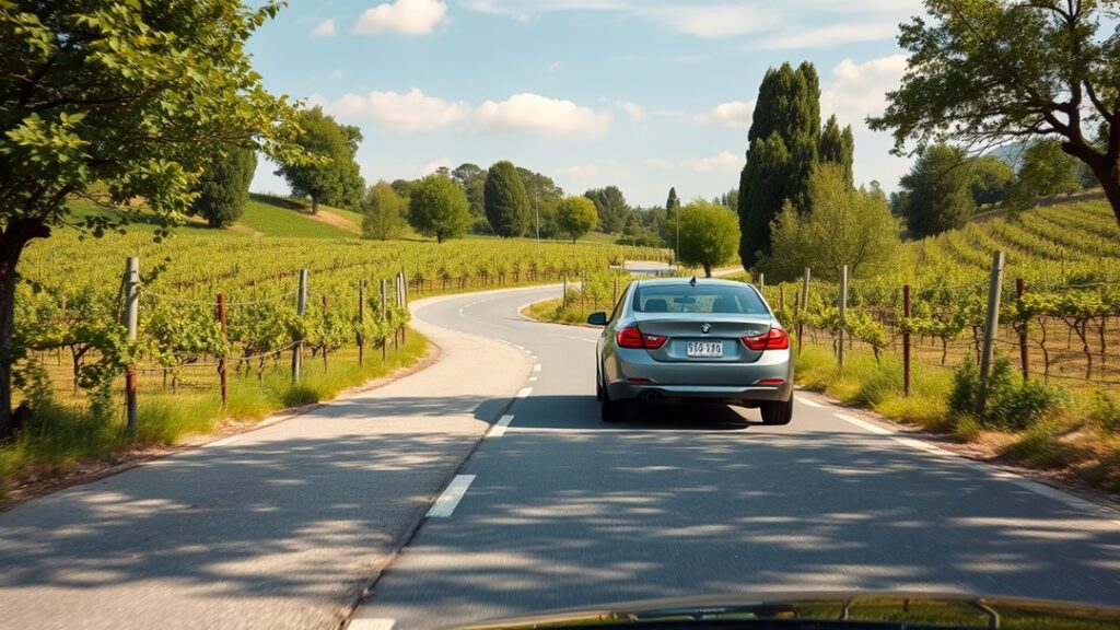 Carretera rural italiana, conducción de coches